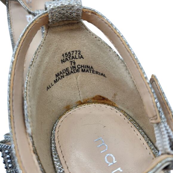 Silver Stone Studded Princess Bow Embellished Strappy Stiletto Pumps Heels 7.5 - Picture 10 of 11